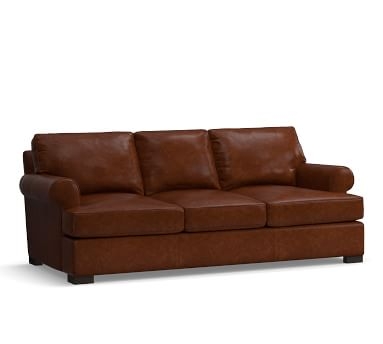 Townsend Roll Arm Leather Sofa, Polyester Wrapped Cushions, Leather Legacy Chocolate - Image 1