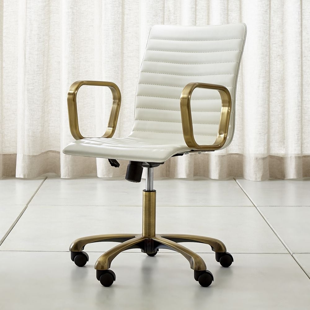 Ripple Ivory Leather Office Chair with Brass Frame - Image 0