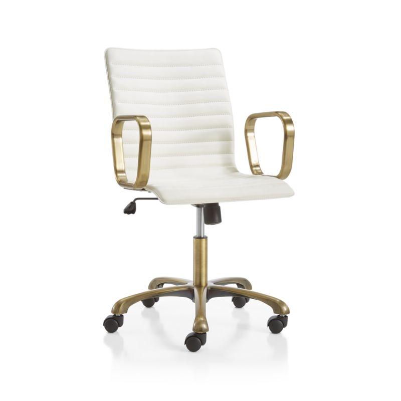 Ripple Ivory Leather Office Chair with Brass Frame - Image 1