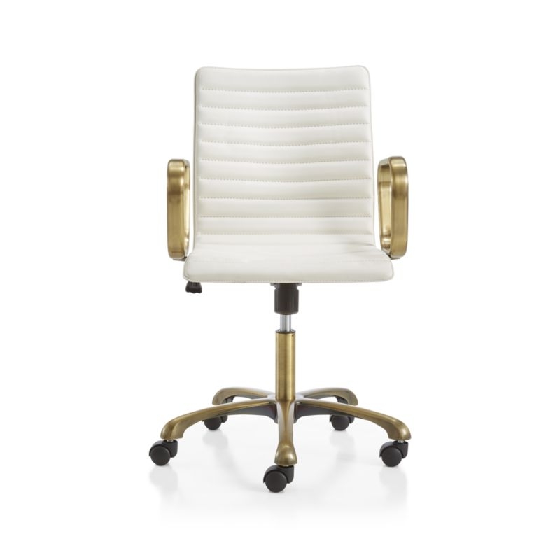 Ripple Ivory Leather Office Chair with Brass Frame - Image 2