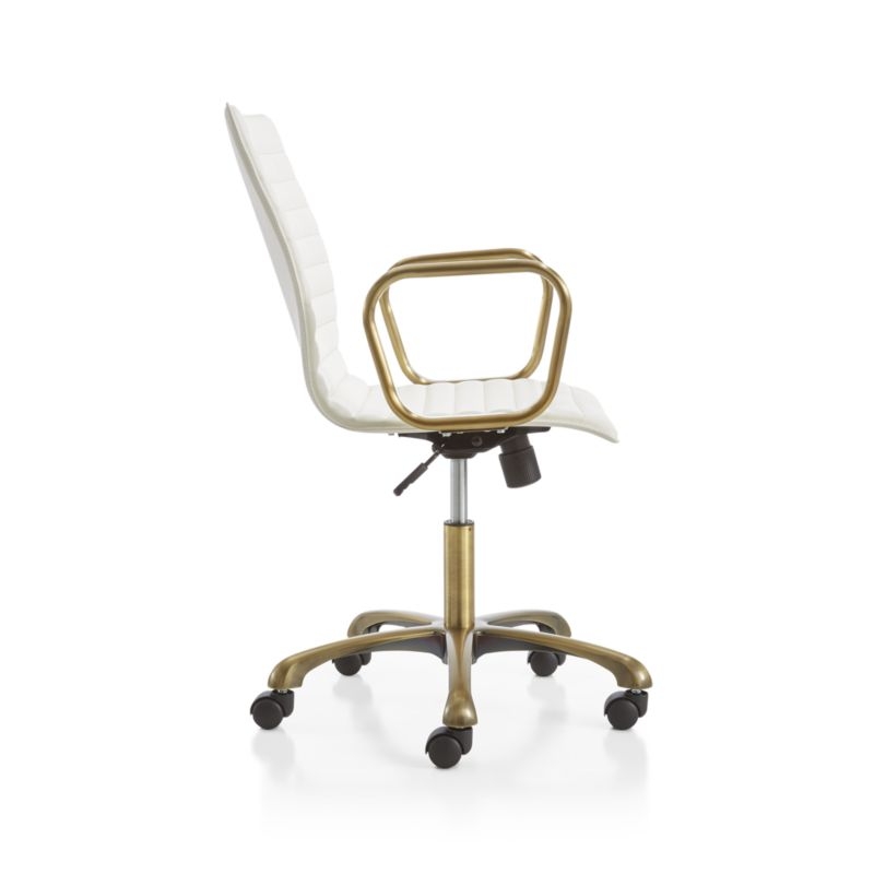 Ripple Ivory Leather Office Chair with Brass Frame - Image 3