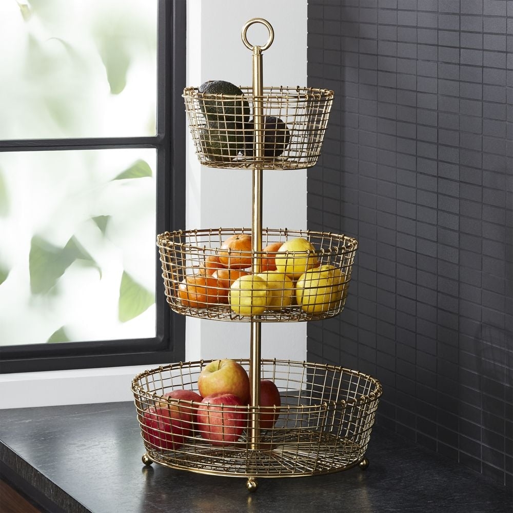 Bendt Gold 3-Tier Wire Fruit Basket - Image 0