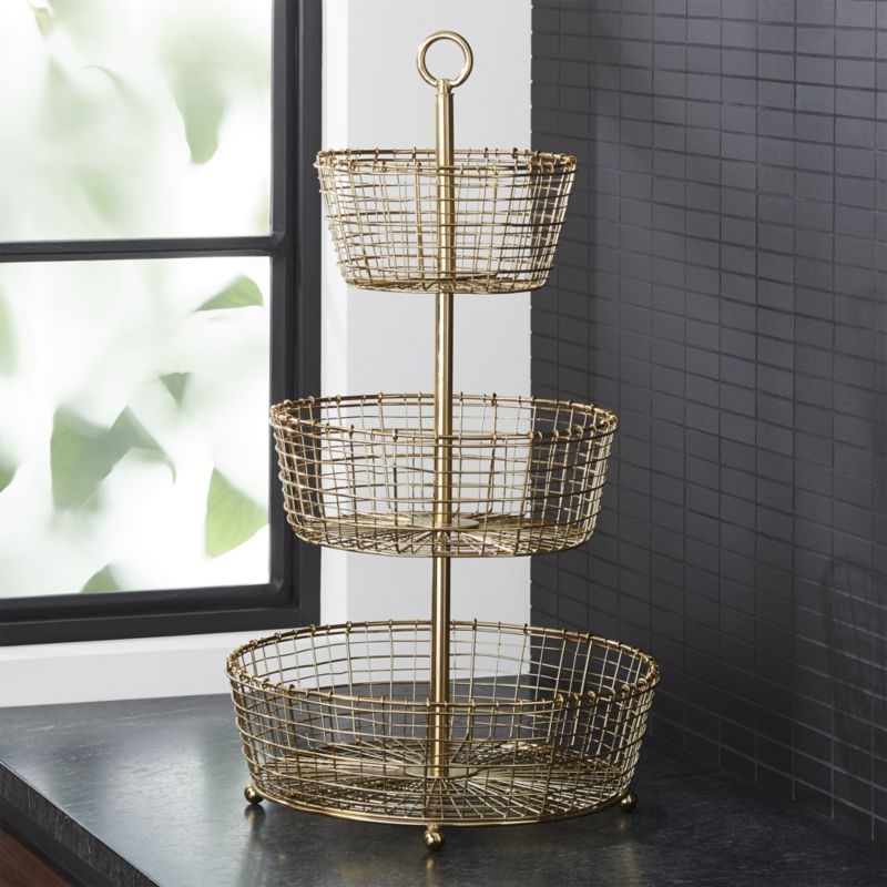 Bendt Gold 3-Tier Wire Fruit Basket - Image 1