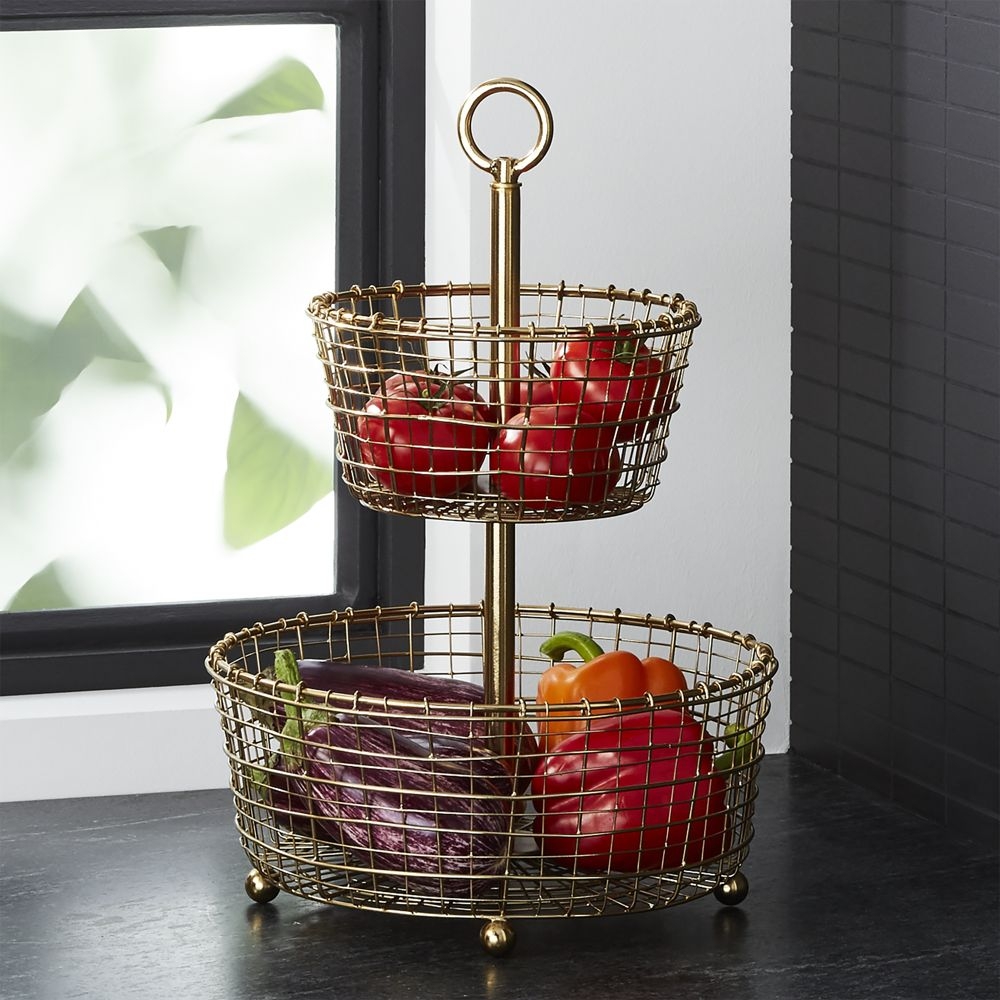 Bendt Gold 2-Tier Wire Fruit Basket - Image 0