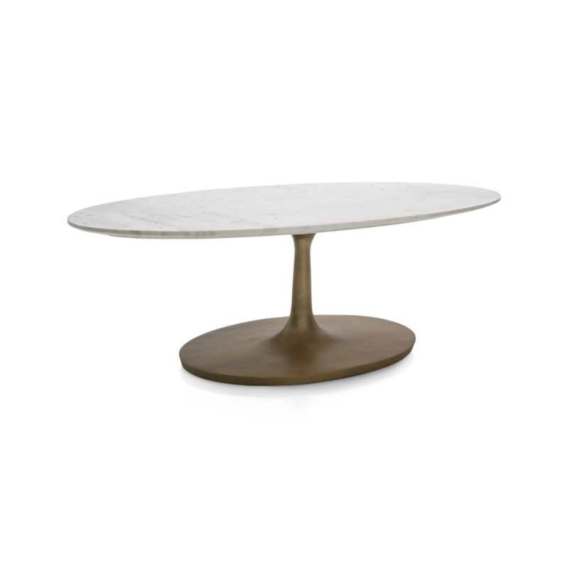 Nero White Marble and Brass Base 50" Oval Coffee Table - Image 1