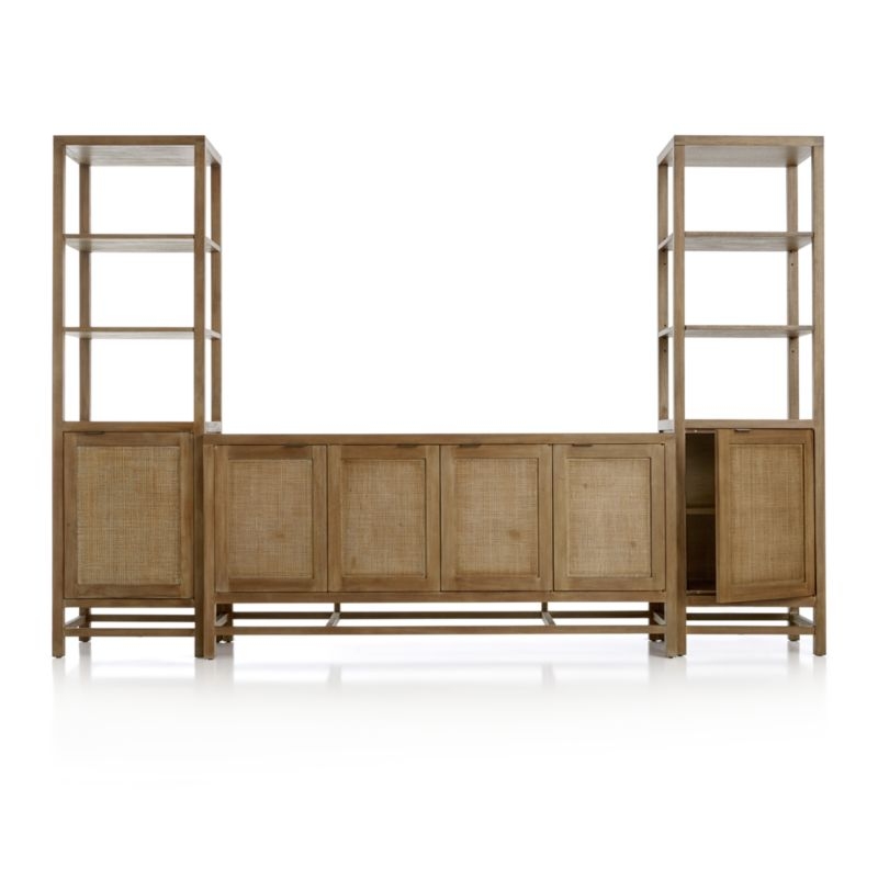 Blake 68" Light Brown Teak and Rattan Storage Media Console with 2 Tall Cabinets - Image 2