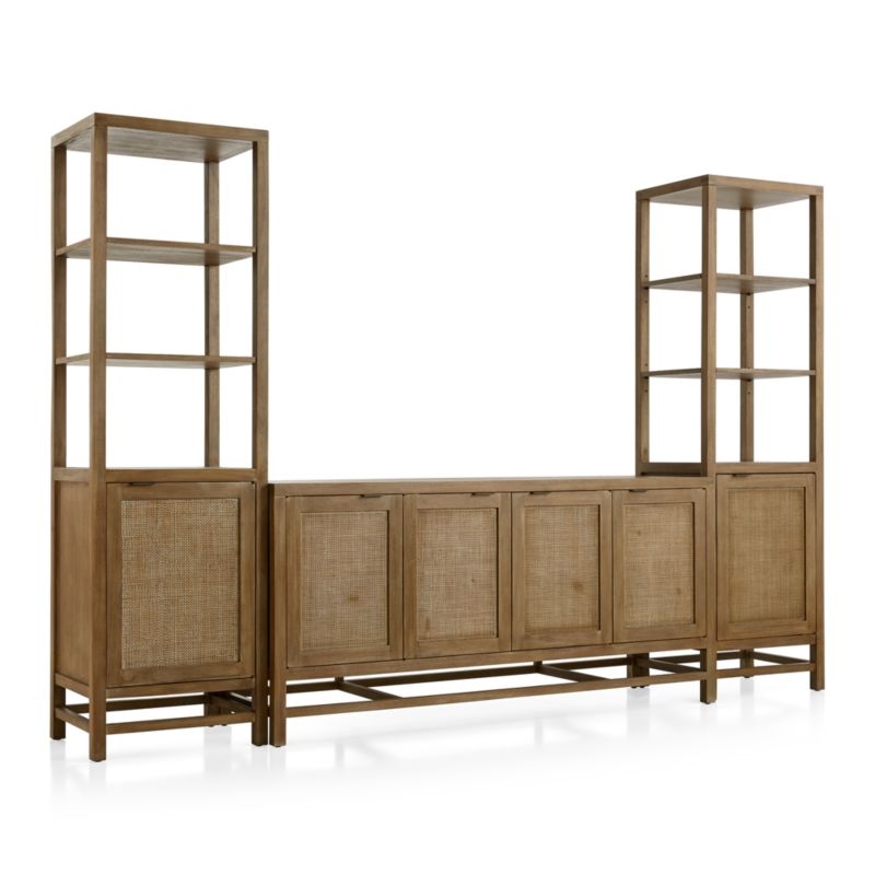 Blake 68" Light Brown Teak and Rattan Storage Media Console with 2 Tall Cabinets - Image 3