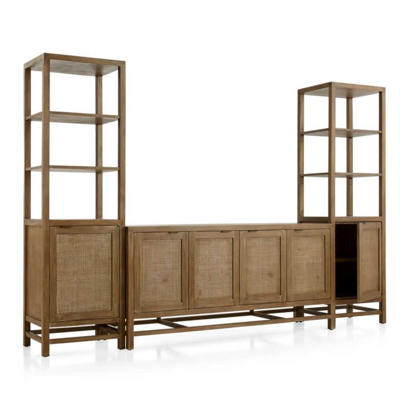 Blake 68" Light Brown Teak and Rattan Storage Media Console with 2 Tall Cabinets - Image 4