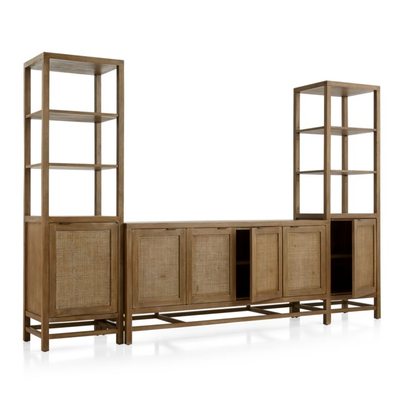Blake 68" Light Brown Teak and Rattan Storage Media Console with 2 Tall Cabinets - Image 5