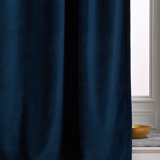 Worn Velvet Curtain - Regal Blue, Blackout Lined - Image 1