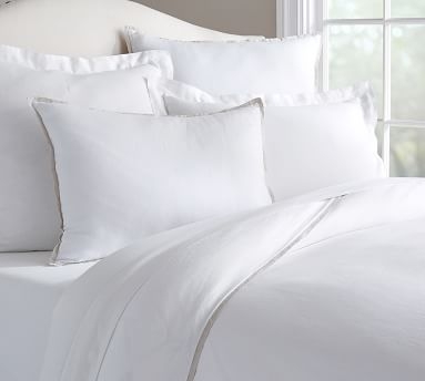 Belgian Flax Linen Contrast Flange Duvet Cover, King/Cal. King, Midnight/Natural - Image 2