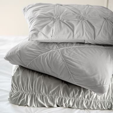 Ruched Duvet Cover, Full/Queen, White - Image 1