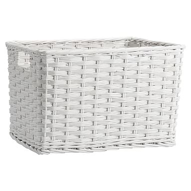 Woven Wicker Baskets, White, Single, Large - Image 0
