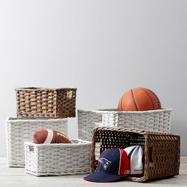 Woven Wicker Baskets, White, Single, Large - Image 1