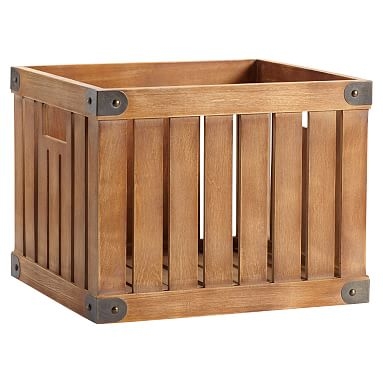 Vintage Wooden Storage Crate, Large, Natural With Bronze Hardware - Image 0