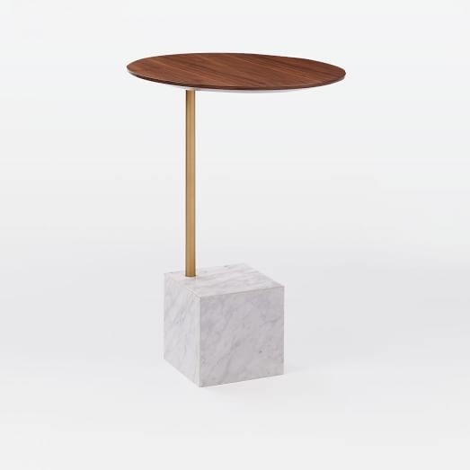 Cube C-Side Table - Walnut/White Marbl - Image 0