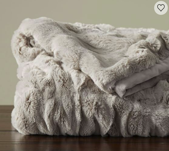 Ruched Faux Fur Throw, 50x60", Gray - Image 0