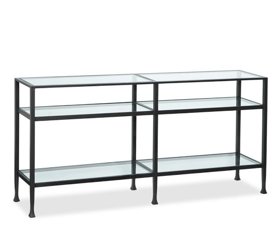 Tanner Metal and Glass Long Console Table, Matte Iron-Bronze finish - Image 1