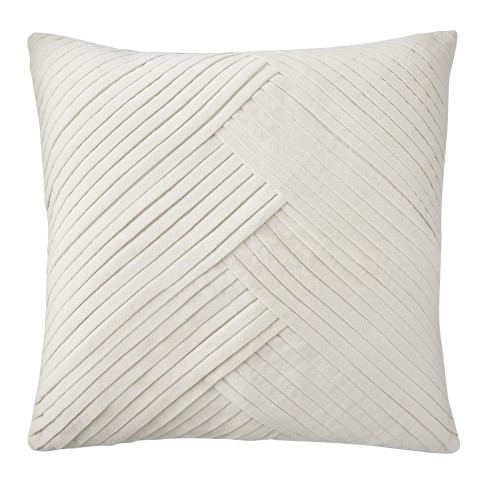 Pleated Velvet Lumbar Pillow Cover, Egret 22X22 - Image 0