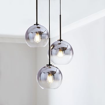 Sculptural Glass 3-Light Round Globe Chandelier, Small Globe, Silver Ombre Shade, Bronze Canopy - Image 1
