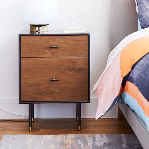 Modernist Wood + Lacquer Storage Nightstand, Anthracite, Walnut - Image 1