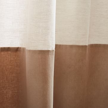 Linen Velvet Colorblock Curtain, Natural/Natural, 48"X84" - Image 1