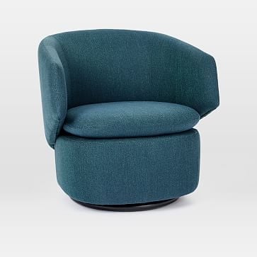 Crescent Swivel Chair, Twill, Teal - Image 1