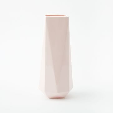 Faceted Porcelain Vase, 12", Dusty Blush - Image 1