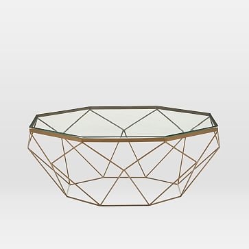 Geometric Coffee Table, Glass/Antique Brass - Image 1