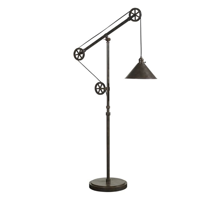 CFL WARREN PULLEY METAL TASK FLOOR LAMP, RUSTIC IRON FINISH - Image 0