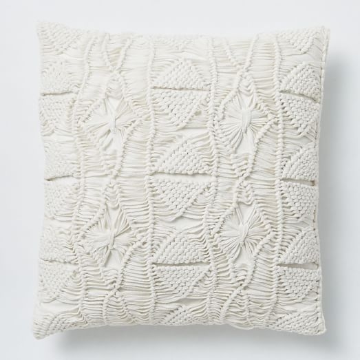 Macrame Diamond Pillow Cover, 16"X16", Stone White - Image 0