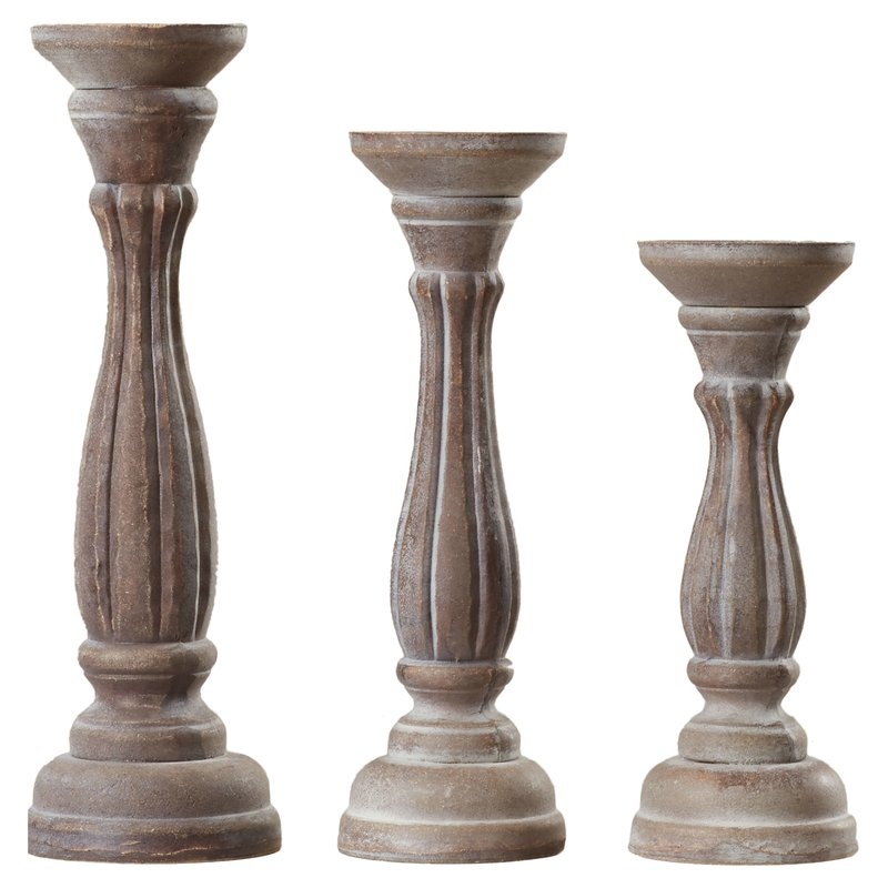 3 Piece Wooden Candlestick Set - Gray - Image 0