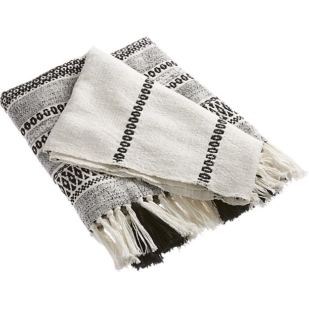 jema black and white throw with tassels - Image 1