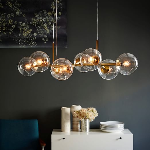 Staggered Glass Chandelier -8- Light, Antique Brass - Image 0