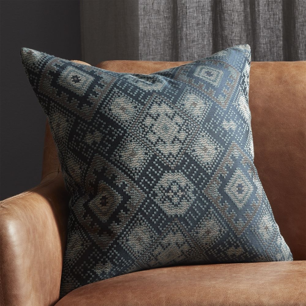 "20"" Ixchel Blue Patterned Pillow with Feather-Down Insert" - Image 0