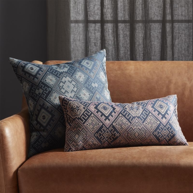 "20"" Ixchel Blue Patterned Pillow with Feather-Down Insert" - Image 1