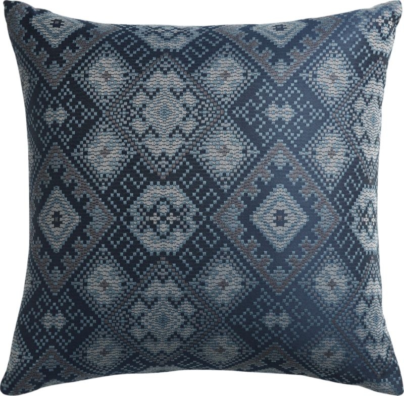 "20"" Ixchel Blue Patterned Pillow with Feather-Down Insert" - Image 2