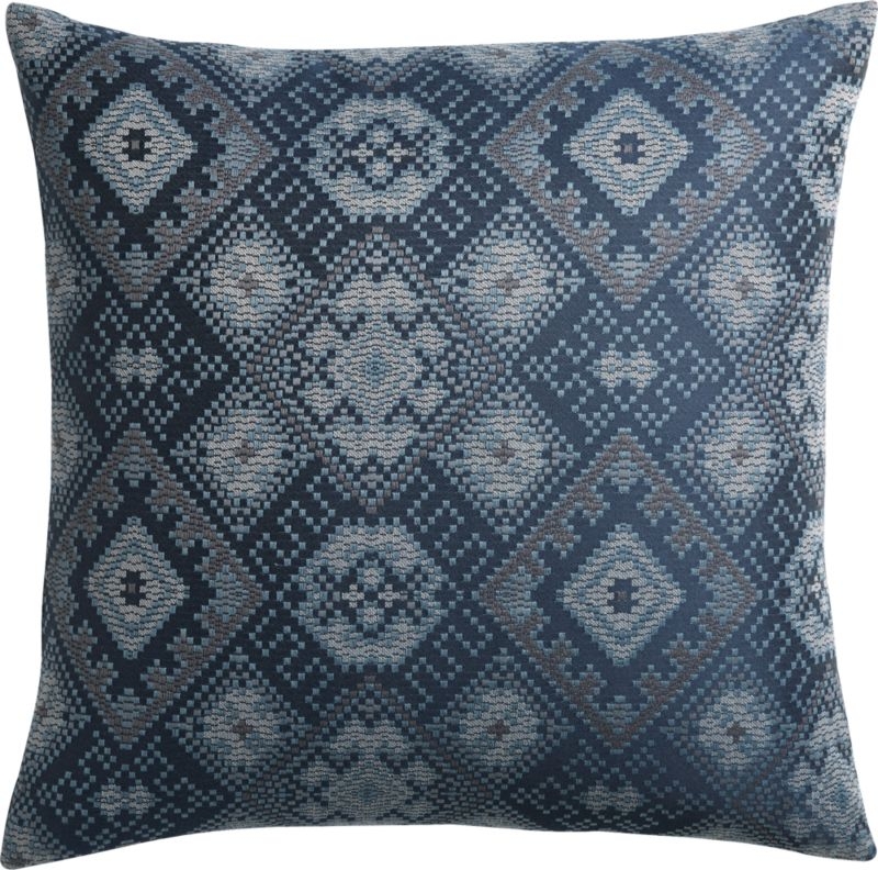 "20"" Ixchel Blue Patterned Pillow with Feather-Down Insert" - Image 3