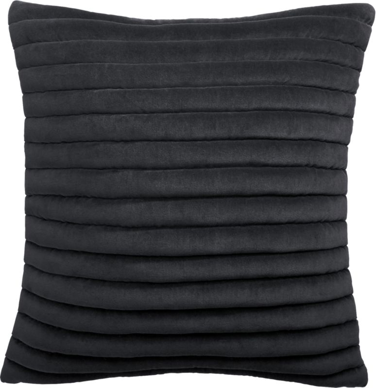 "18"" Channeled Dark Grey Velvet Pillow with Feather-Down Insert" - Image 2
