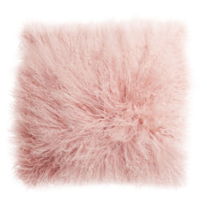 "16"" Mongolian Sheepskin Pink Fur Pillow with Feather-Down Insert" - Image 2