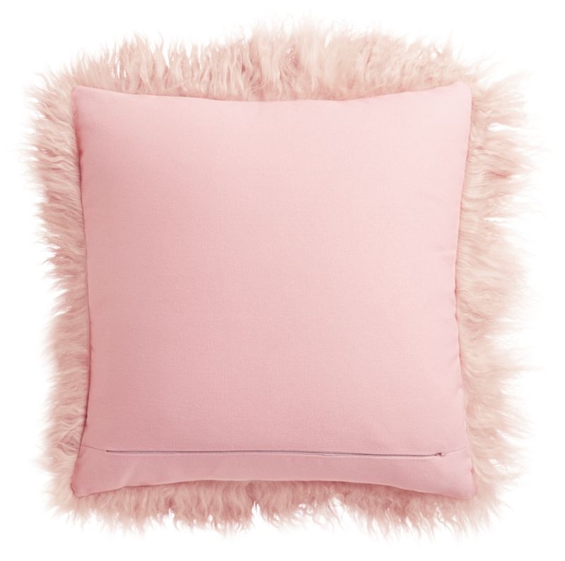 "16"" Mongolian Sheepskin Pink Fur Pillow with Feather-Down Insert" - Image 3