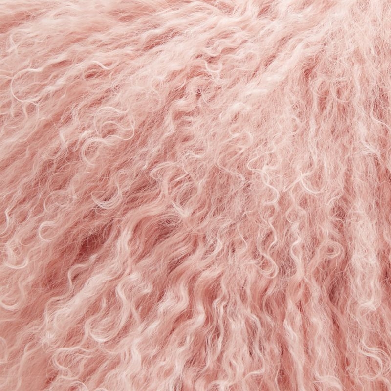 "16"" Mongolian Sheepskin Pink Fur Pillow with Feather-Down Insert" - Image 4