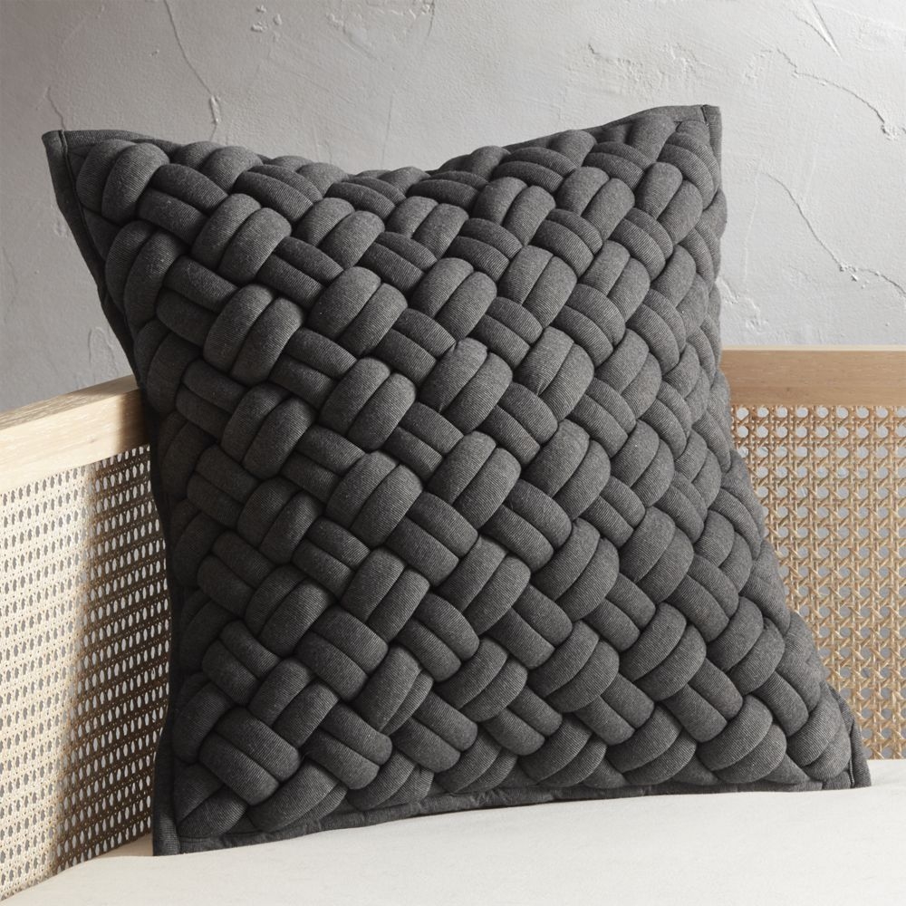 "20"" Jersey Dark Grey InterKnit Pillow with Feather-Down Insert" - Image 1