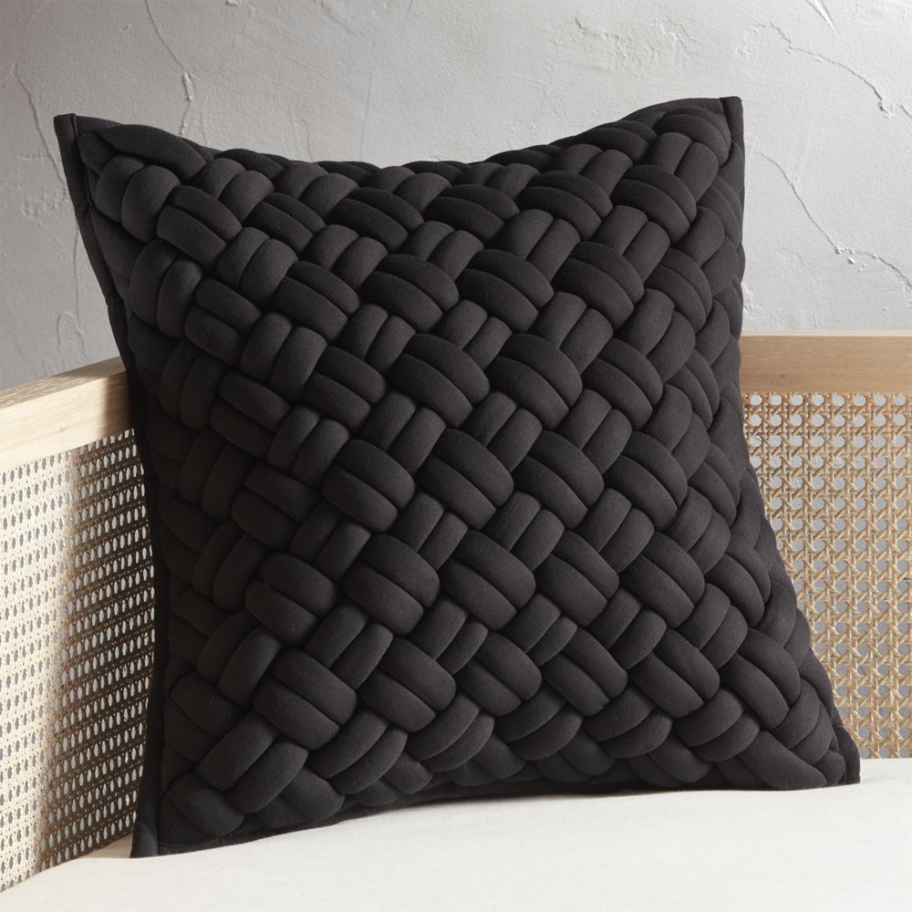 "20"" Jersey Black InterKnit Pillow with Feather-Down Insert" - Image 0