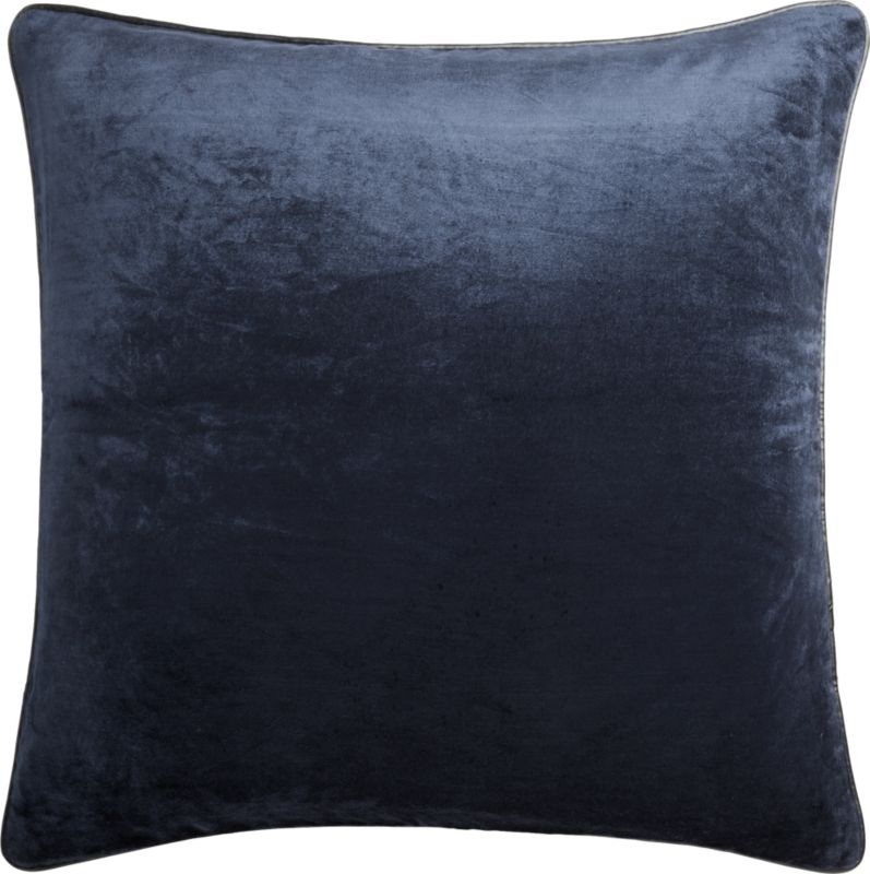 18" Navy Crushed Velvet Pillow with Down-Alternative Insert - Image 2