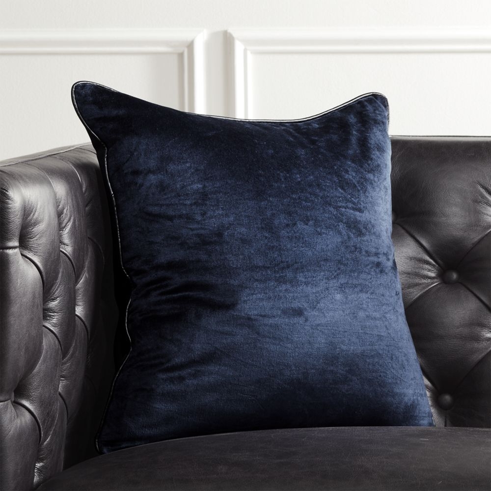 "18"" Navy Crushed Velvet Pillow with Feather-Down Insert" - Image 0