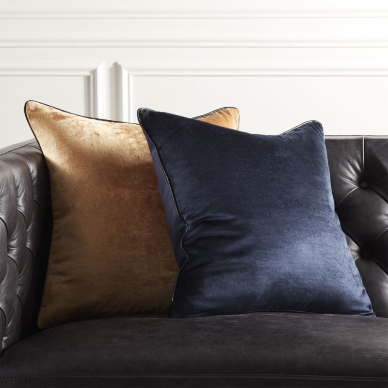 "18"" Navy Crushed Velvet Pillow with Feather-Down Insert" - Image 1