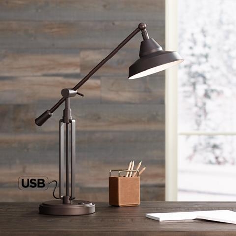 Franklin Iron Turnbuckle Industrial Bronze Adjustable USB Desk Lamp - Image 1