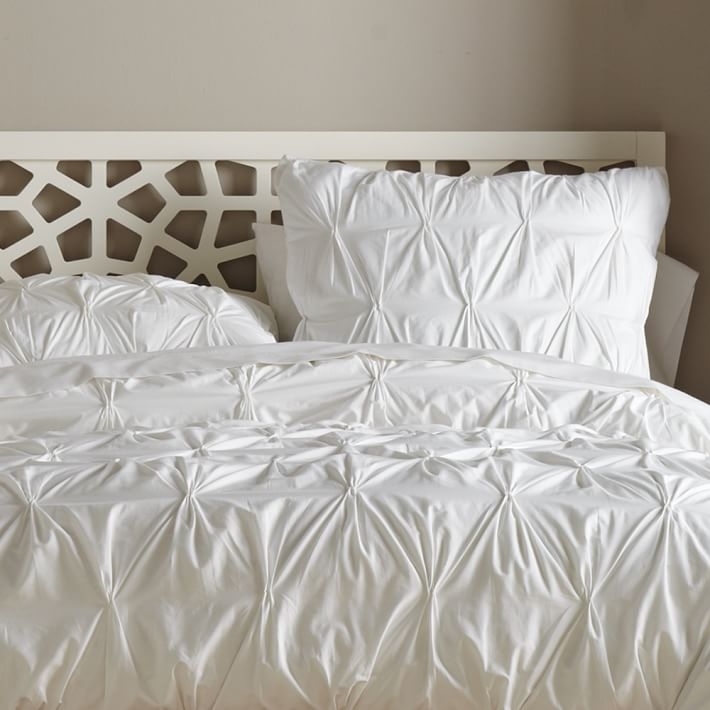 Organic Cotton Pintuck Duvet Cover- WHITE Full/Queen - Image 0