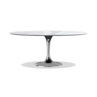 Tulip Oval Pedestal Table, Carrara Marble, Polished Nickel - Image 0